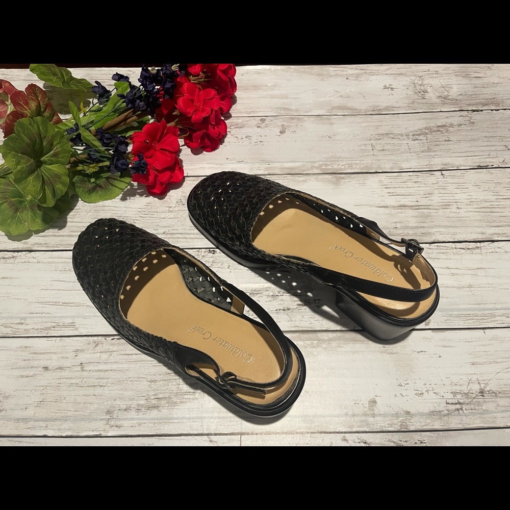 Leather slingback Woven Wedges.